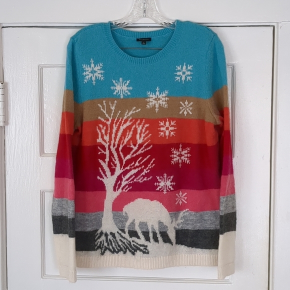 Talbots Sweaters - Talbots Sweater Large Womens Mohair Lambswool Deer Rainbow Striped